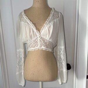 For Love and Lemons Semi-sheer Lace Long Sleeve Blouse